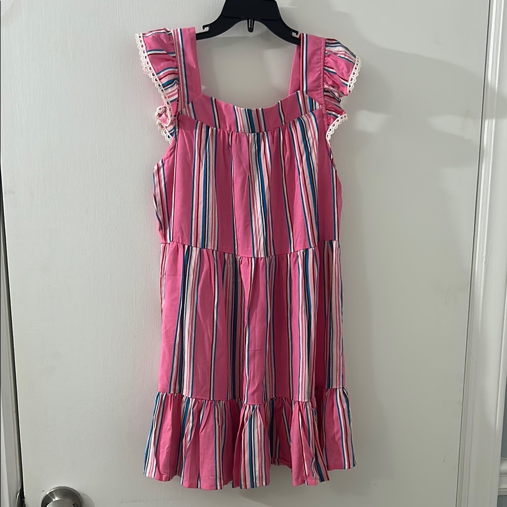 Zunie Pink and White Tiered Ruffled Sundress size S (7/8) NWT